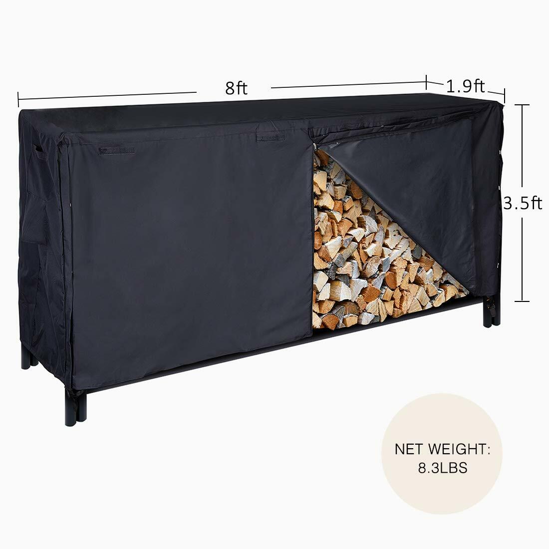4/8ft 600D Zippered Waterproof Firewood Cover Wood Log Rack Outdoor Storage