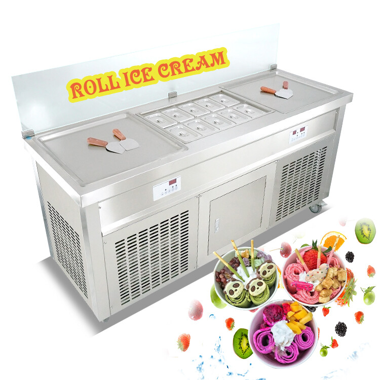 Kolice 21"x21" Double Square Pans Roll Ice Cream Machine,10pcs Refrigerated Tank