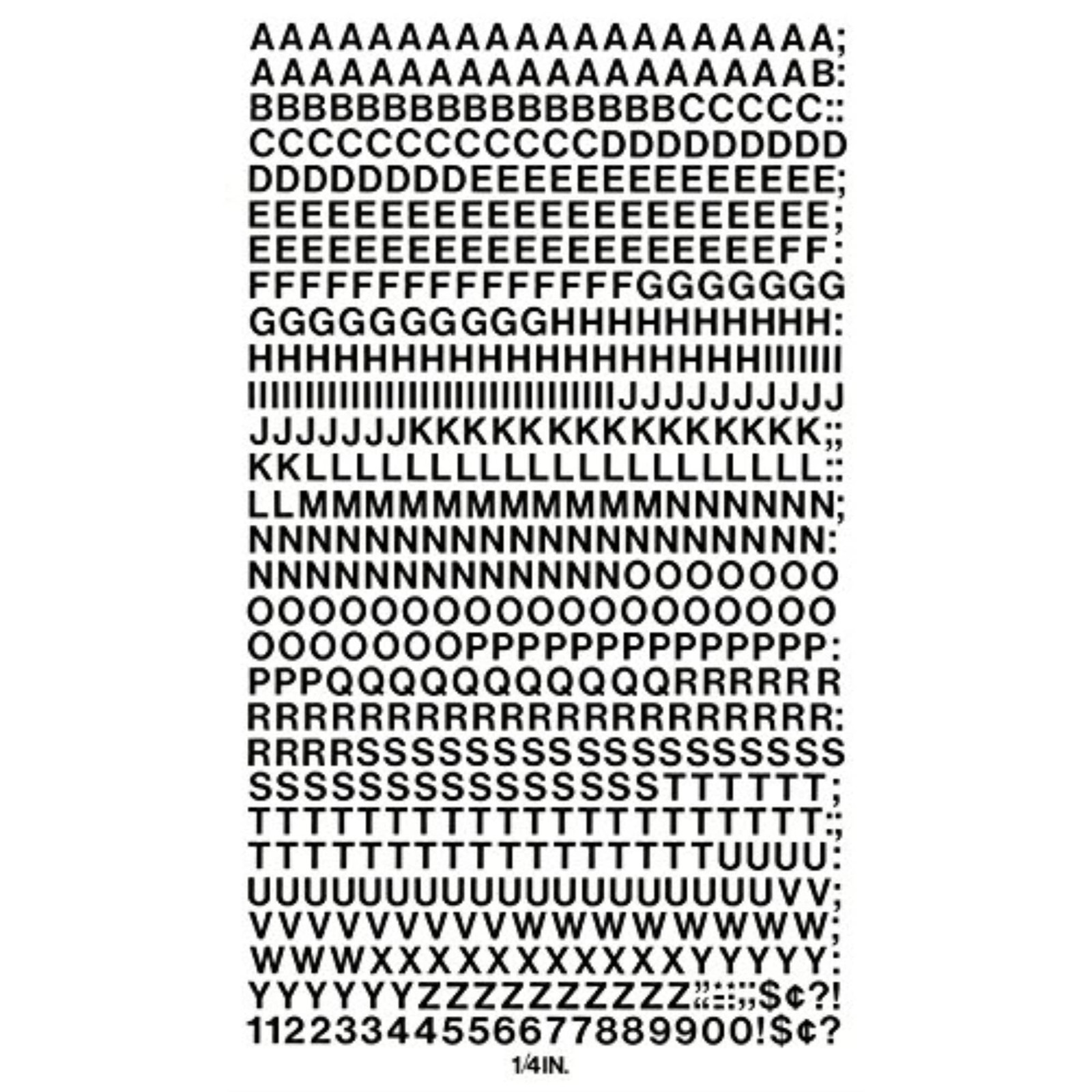 Press-On Vinyl Letters and Numbers, Self Adhesive, Black, 0.25" high, 610/Pack