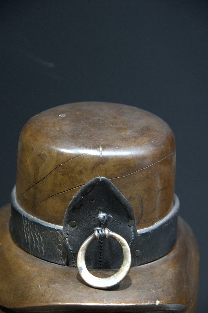 Rare Antique Wooden Hat Block Mold - Size 6 3/8 - Heavy Millinery Tool with Leat