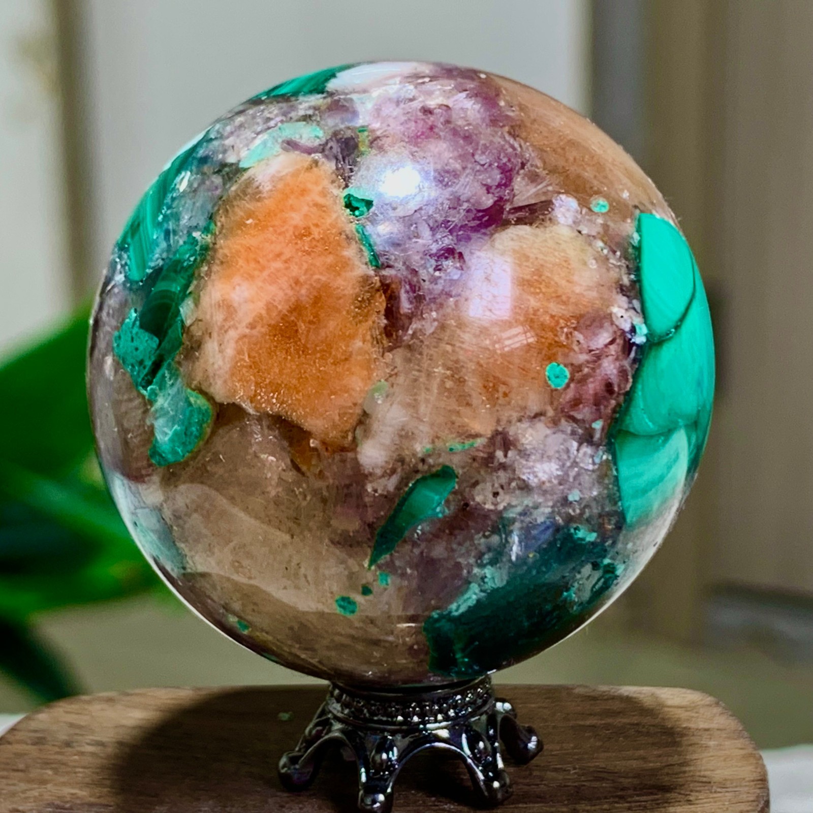 98G Newly discovered rare malachite purple mica symbiotic sphere restoration