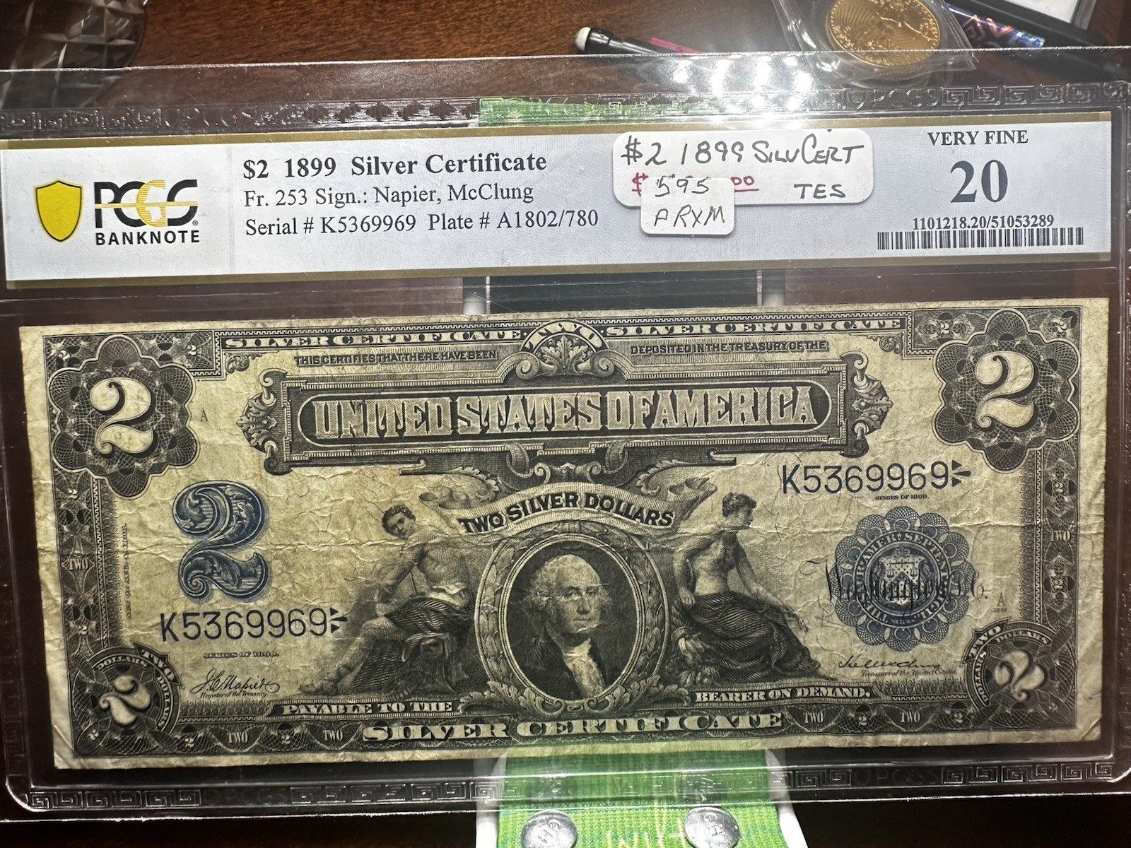 Fr.253 1899 $2 Two Dollars Silver Certificate MINI PORTHOLE, PMG VF 20