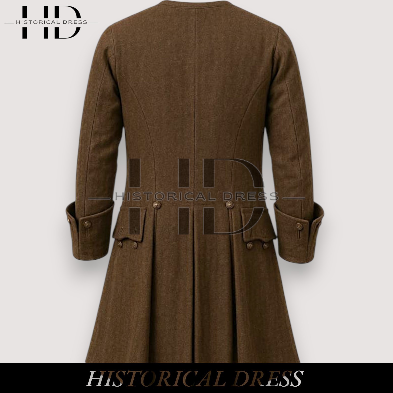 Men's 18th Century Regency Brown Wool Frock Coat&Vest Colonial Military Tailcoat