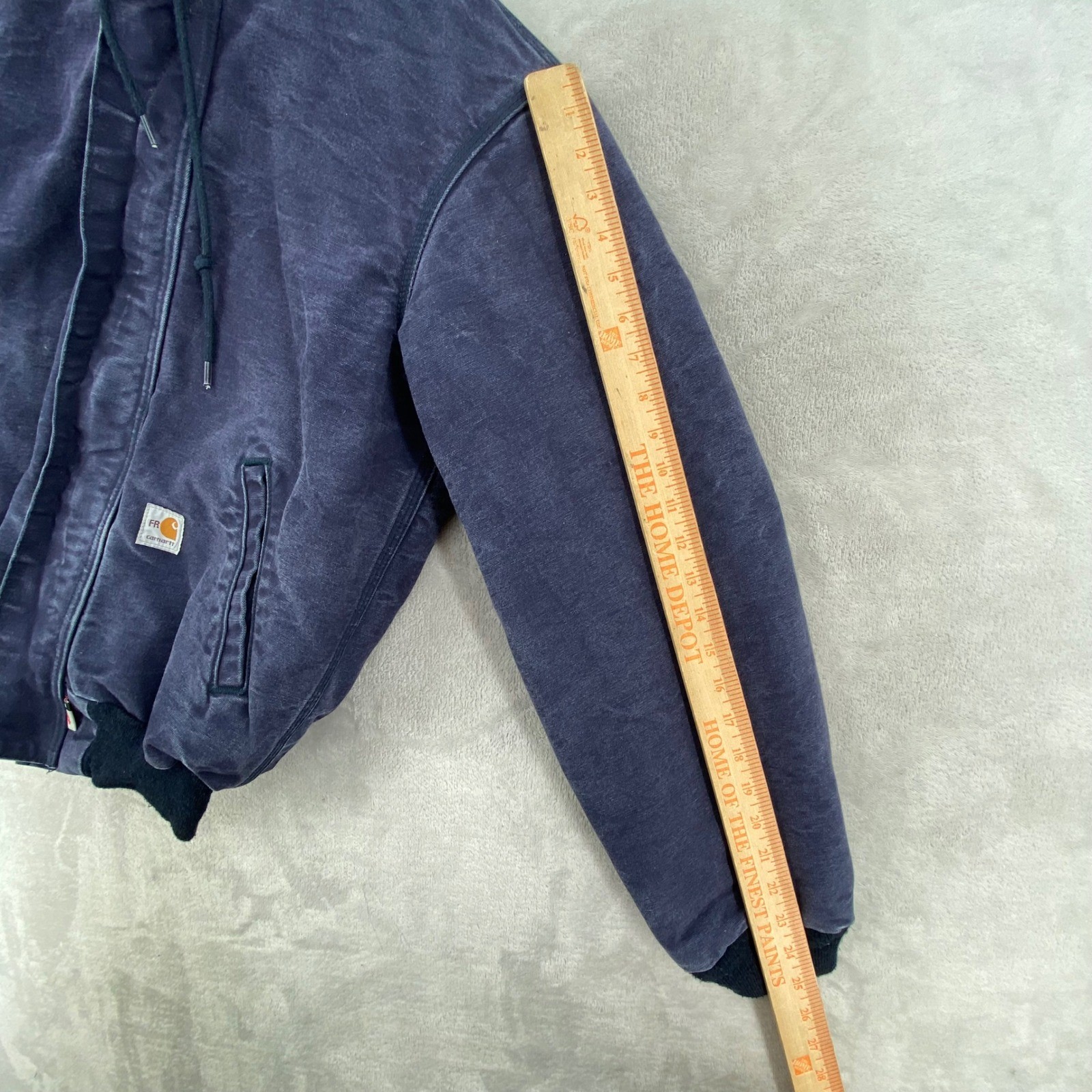 Carhartt FR Flame Resistant Hooded Jacket Mens Small Navy Blue Vintage Workwear