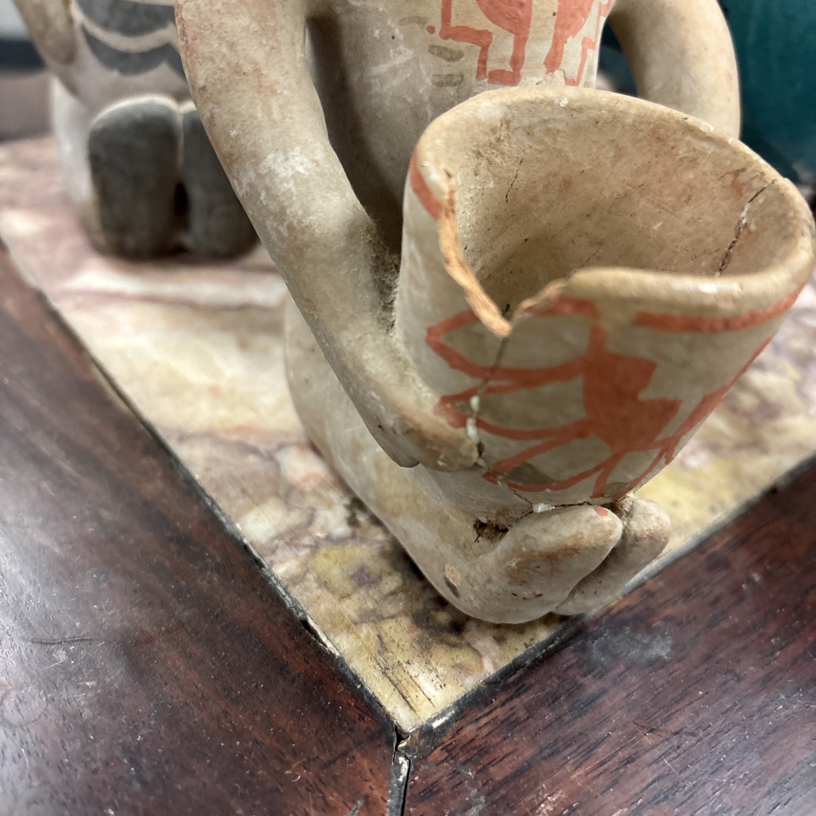 Late 1800s - Very Early 1900s Tesuque Pueblo Pottery Rain God 2 Pieces