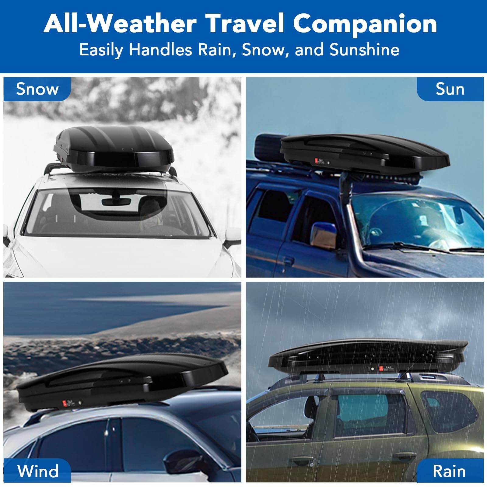 Heavy Duty Hard Shell Roof Top Cargo Carrier Waterproof Storage Box 17 Cu. Ft.