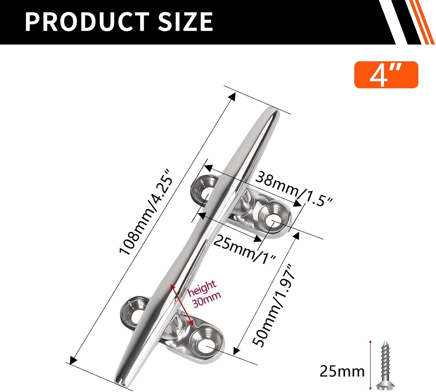 4X 316 Stainless Steel 4" Boat Rope Cleat Mooring Accessories Dock Cleats