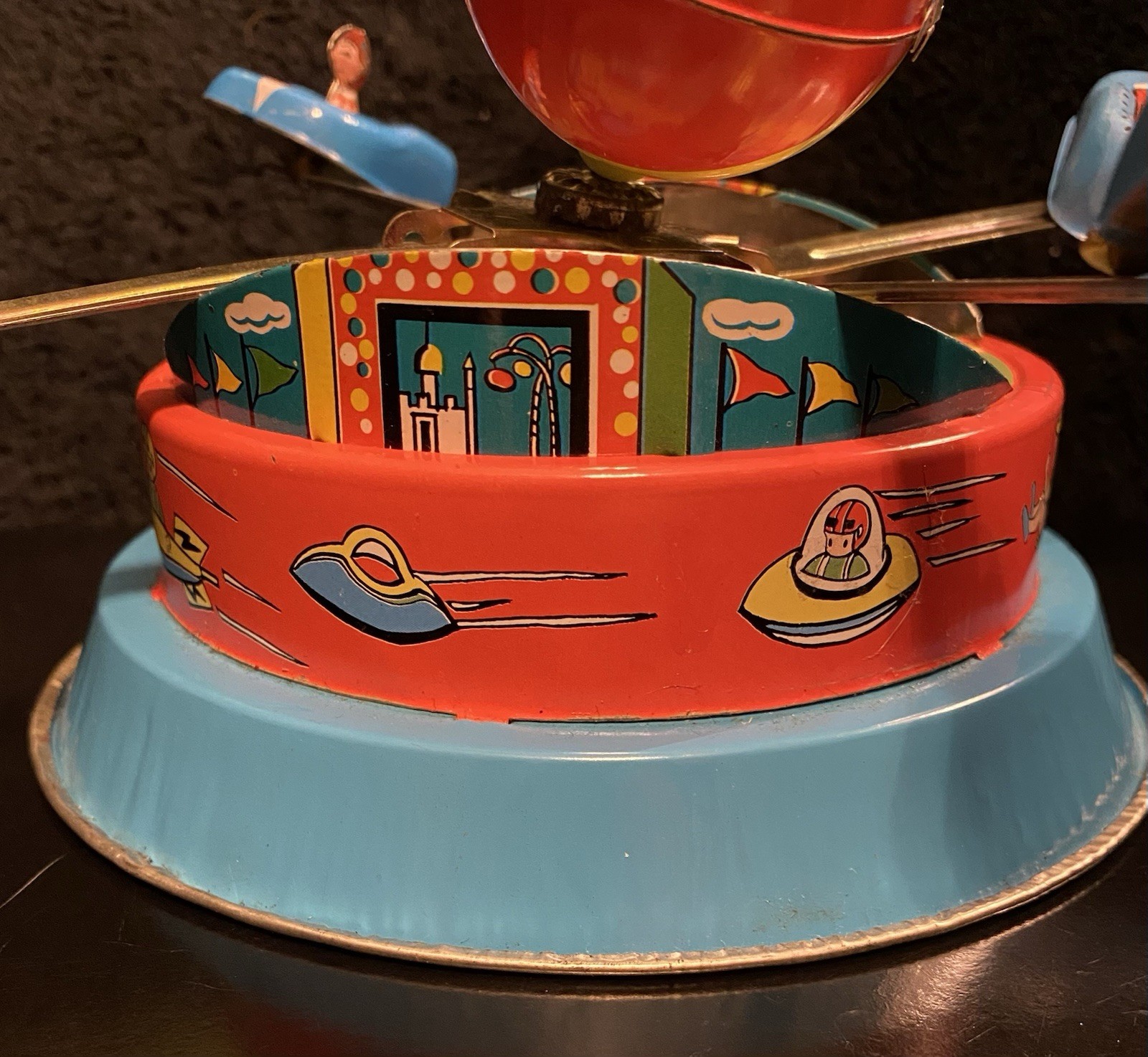 Vintage M.G.R.S. Merry Go Round Series Tin Litho Amusement Park Wind-up Spin Toy