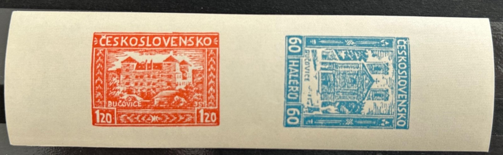 Czechoslovakia 1945 Bucovice complete local issue se-tenant strip MNH seldom