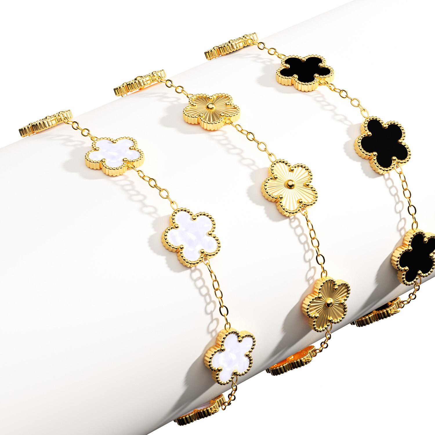 18k Gold Plated Clover Lucky Bracelet 3-Pcs Women Flower Five Leaf