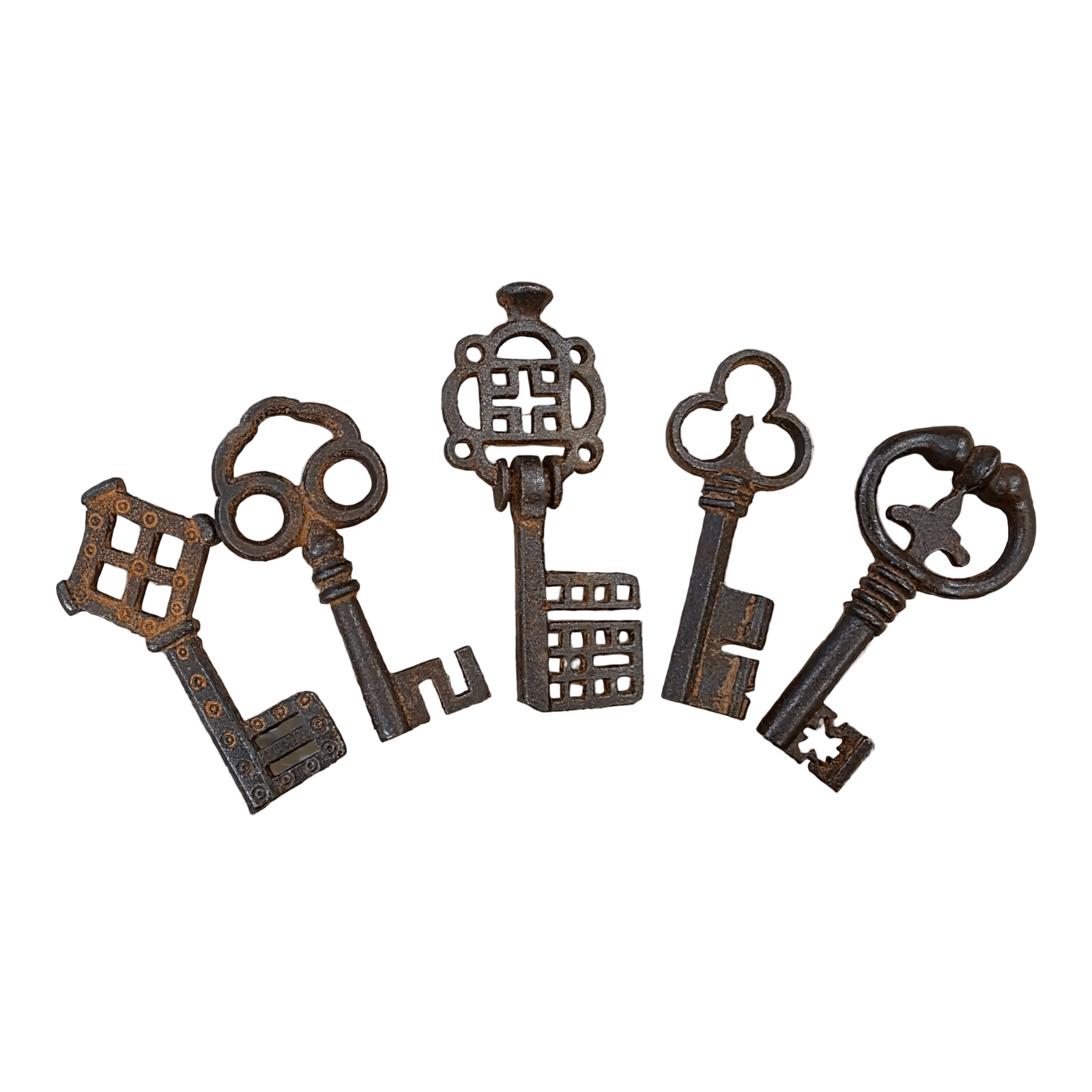 Medieval Cast Iron Set of 5 Keys With Antique Finish (3.5" to 4.25" Long)