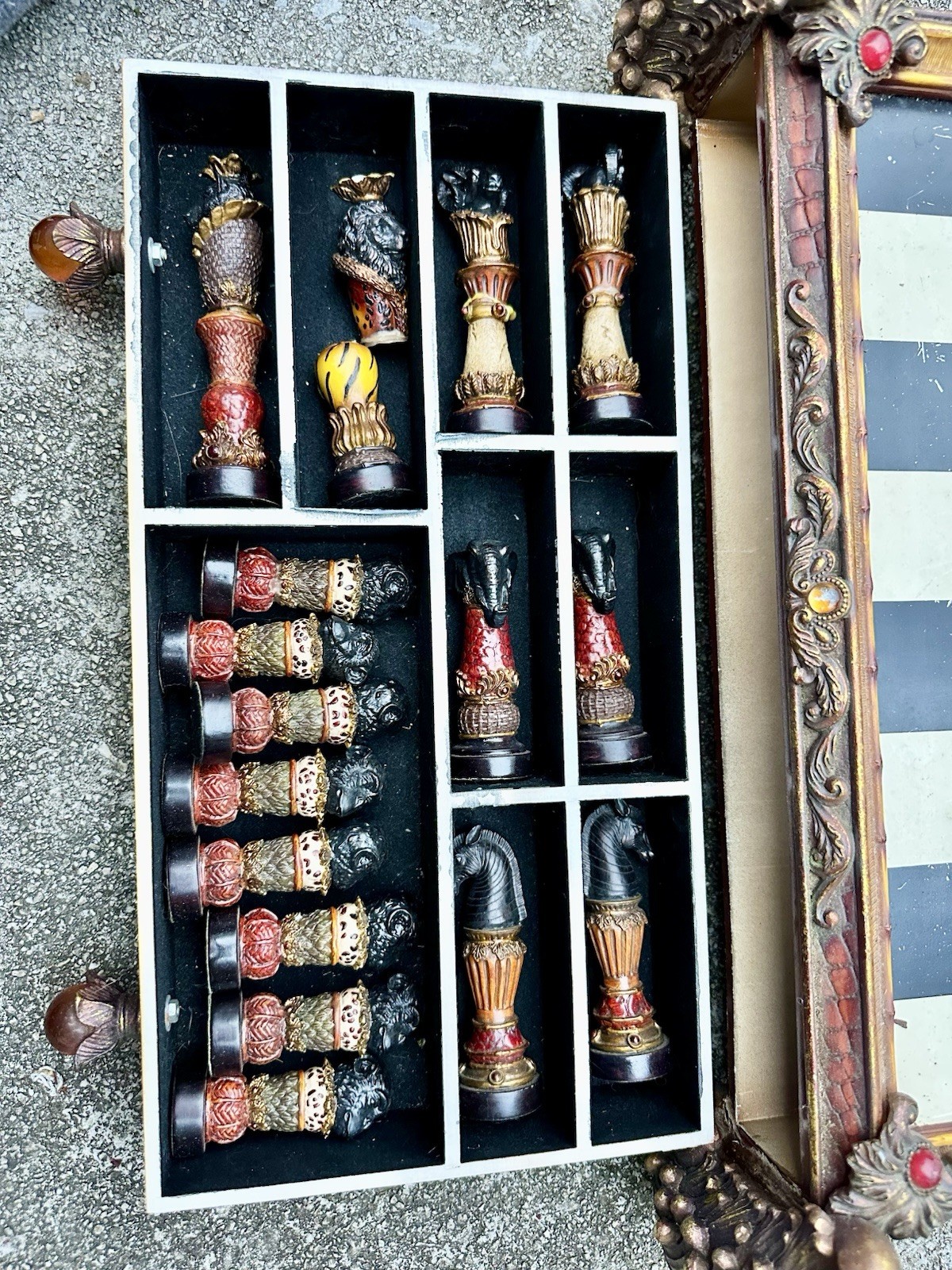 Oriental Accent Safari Wildlife Chess Set Hand Painted Resin Piece Storage Board