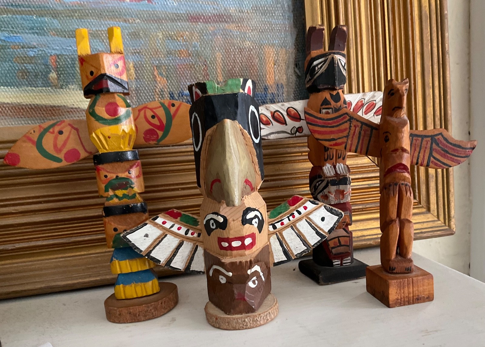 Vintage TOTEM POLE LOT Native Canadian Hand Carved SOUVENIR TRADE ABORIGINAL