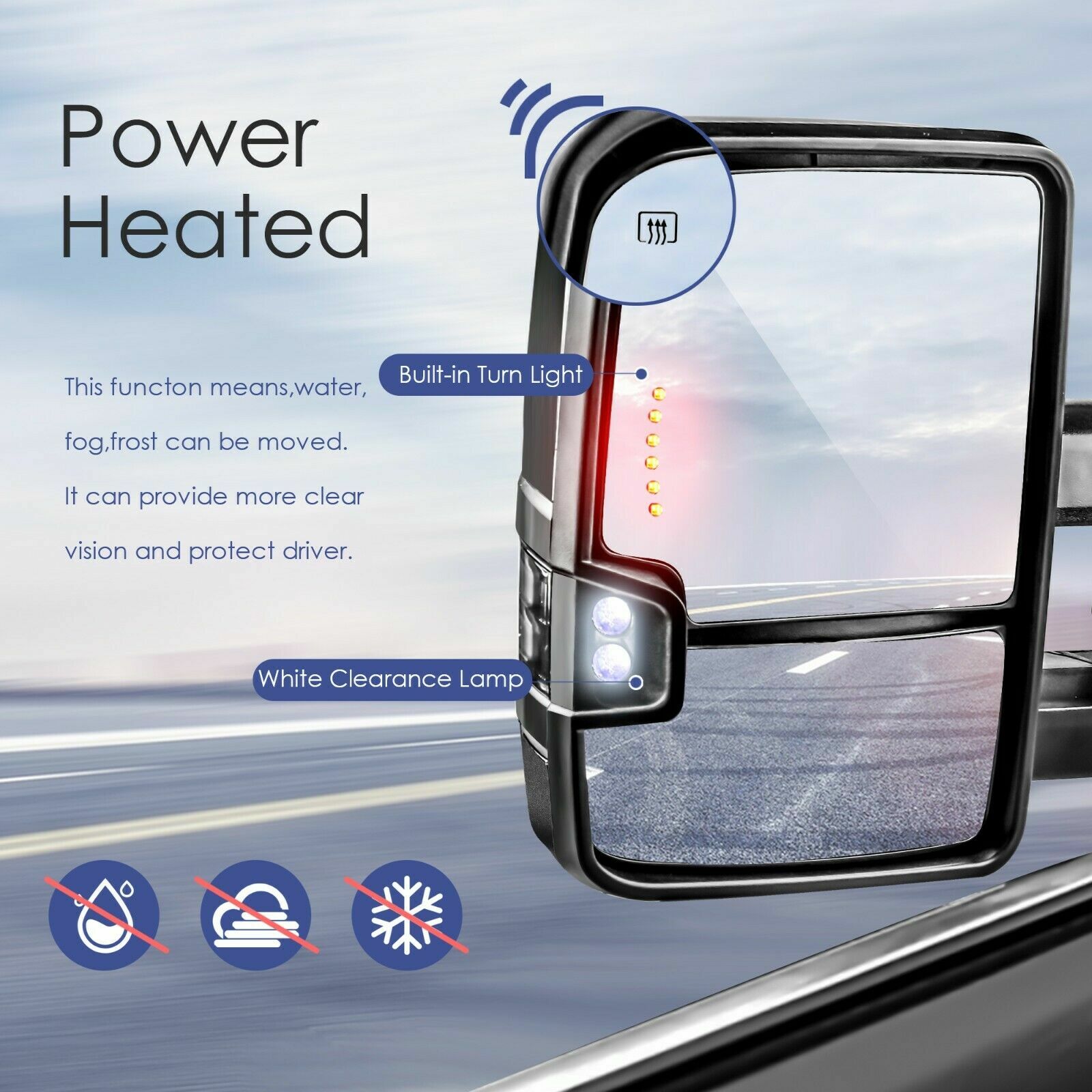 Power Heated Tow Mirrors Dynamic LED Signal For 07-13 Chevy Silverado GMC Sierra