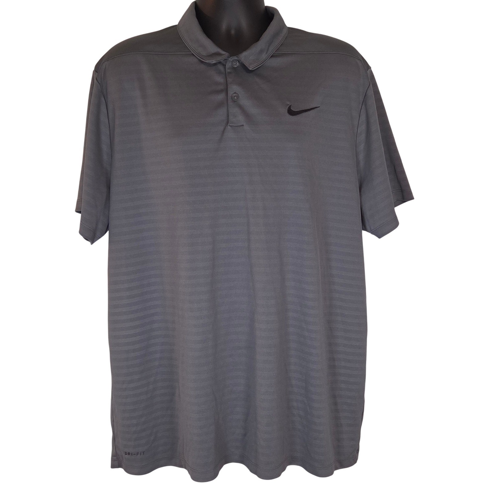 Nike Dri-FIT Gray Striped Golf Polo Shirt Athletic Men's XXL