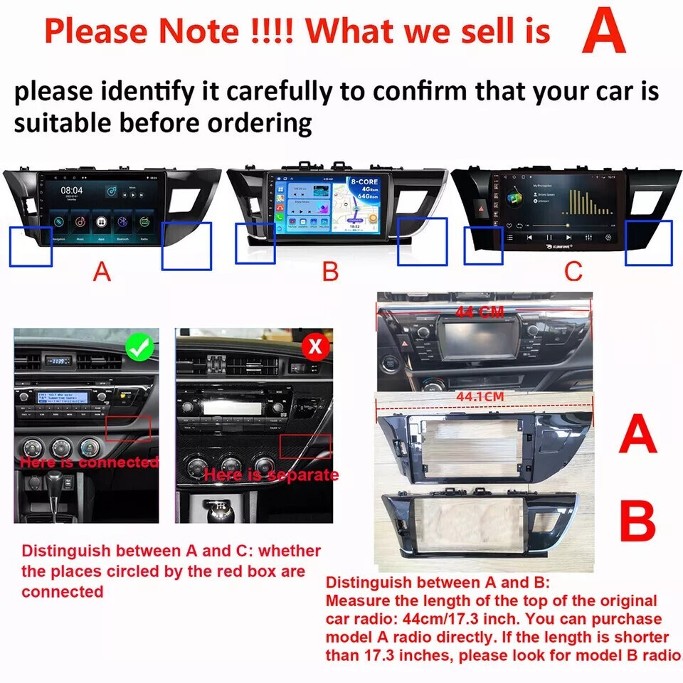 Apple Carplay For Toyota Corolla 2014-2016 Car Stereo Radio Android 14 GPS WIFI