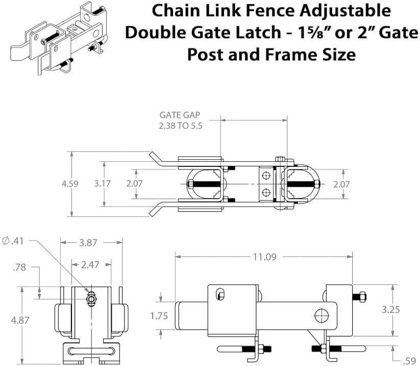 Black Chain Link Fence Commercial Double Gate Latch 1-5/8" or 2" Frame