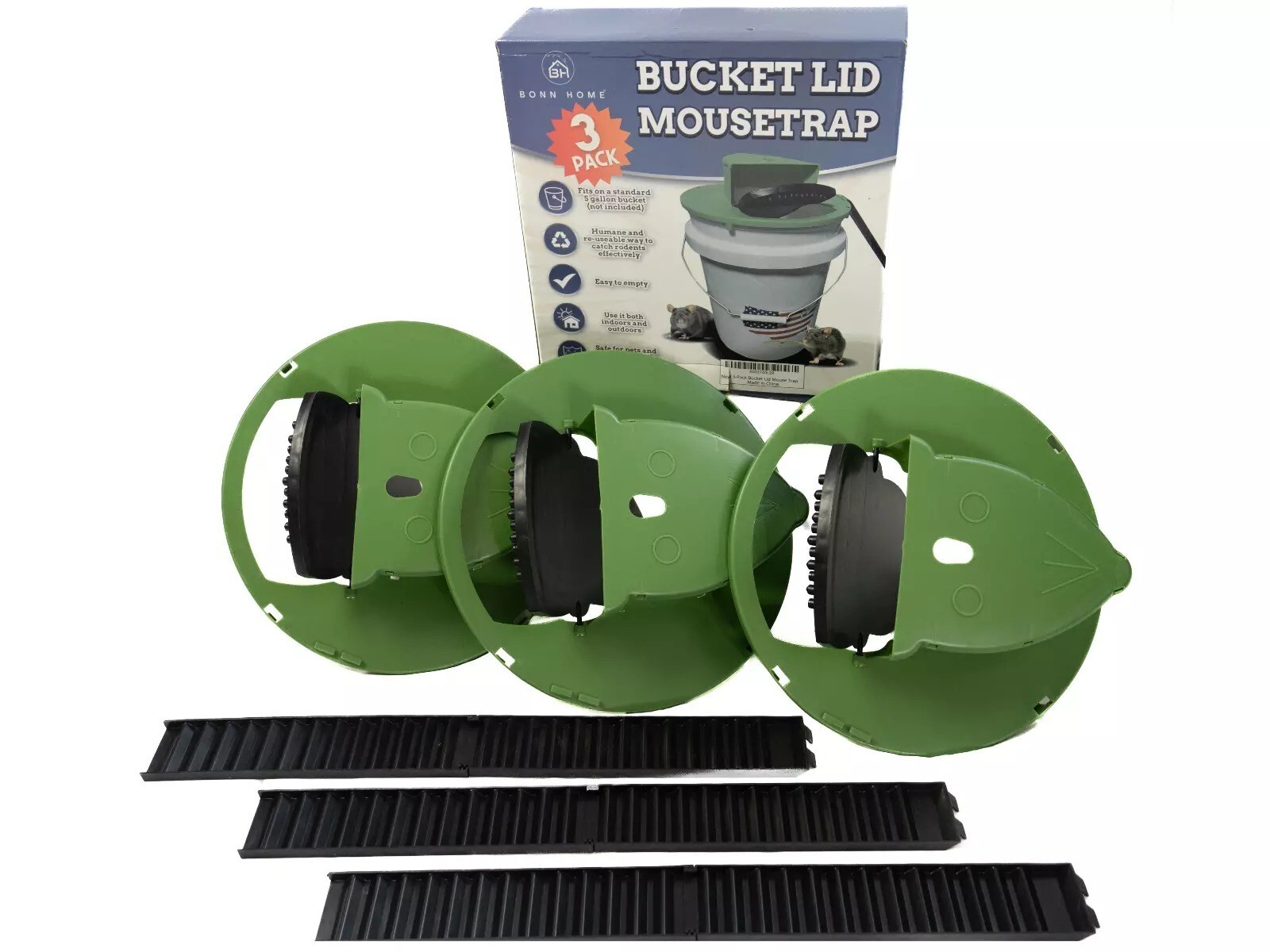 Humane Mouse Rat Trap, 3PACK Rats Trap Bucket Lid Catcher with Ramp Mousetraps