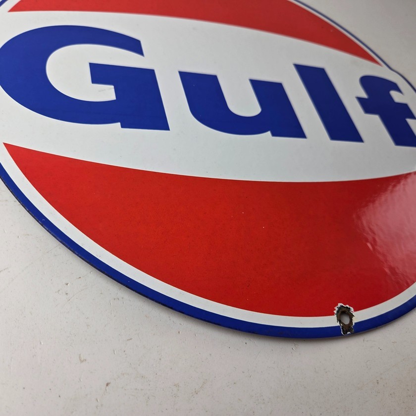 Vintage Gulf Gasoline Sign - Large Service Station Gas Pump Advertising Sign
