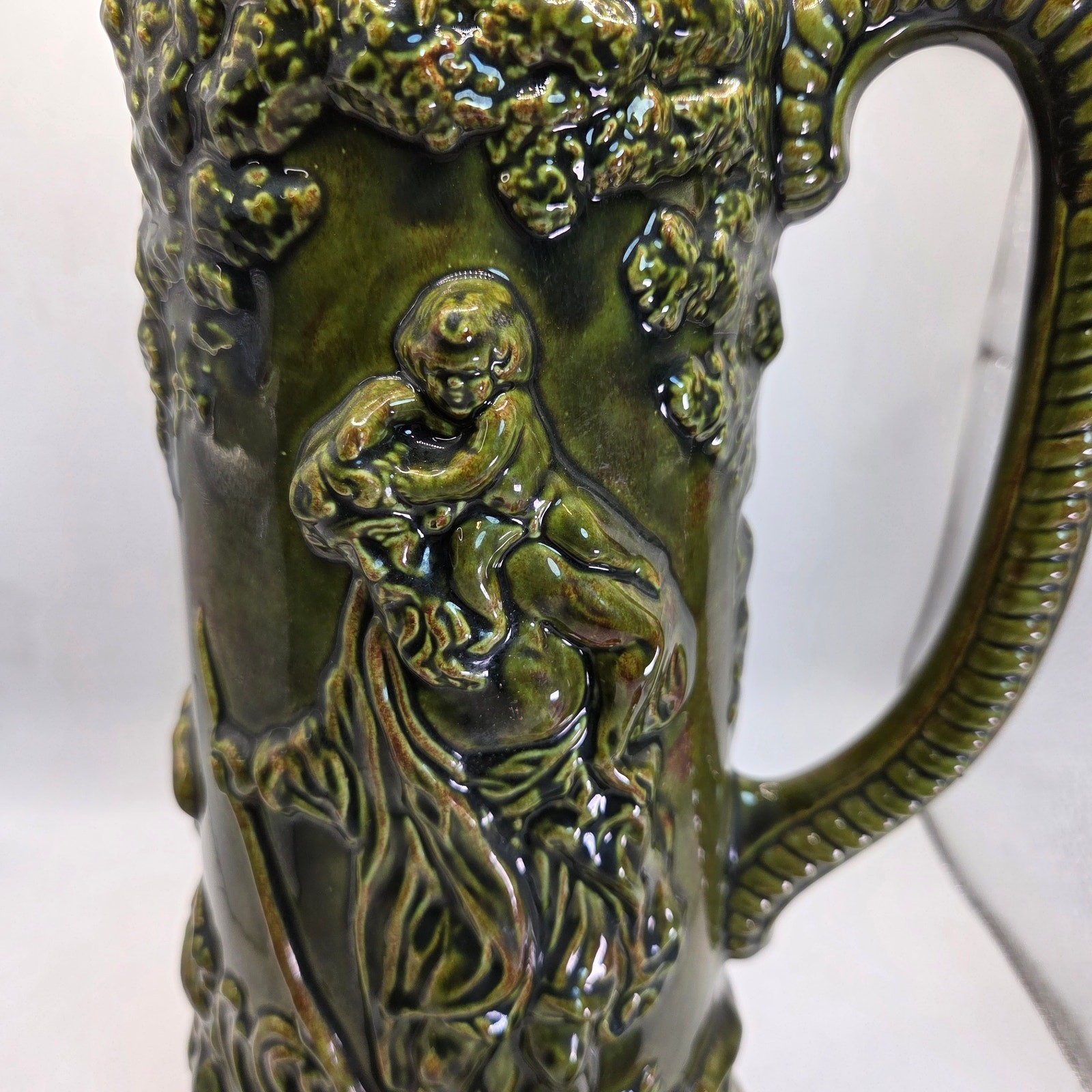 Large 17″ German Style Beer Stein Signed Sam Ceramic Relief with Lid