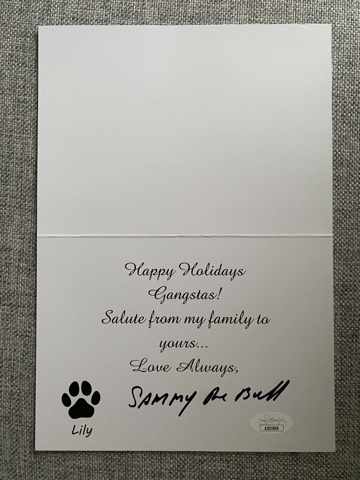 Sammy "The Bull" Gravano Signed Christmas Card  🔥 🔥🔥 THE MAFIA   JSA COA