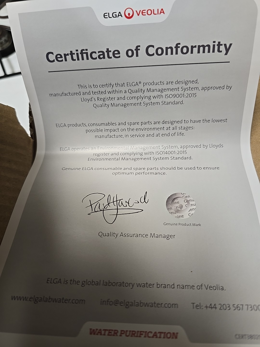 ELGA LC140 WATER PURIFICATION FILTER