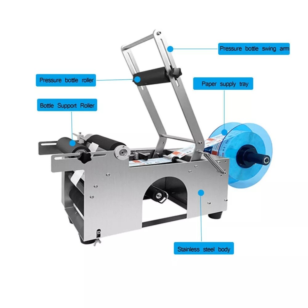 Semi-Automatic Round Bottle Labeling Machine, φ0.6-4.7" Adjustable Labeler