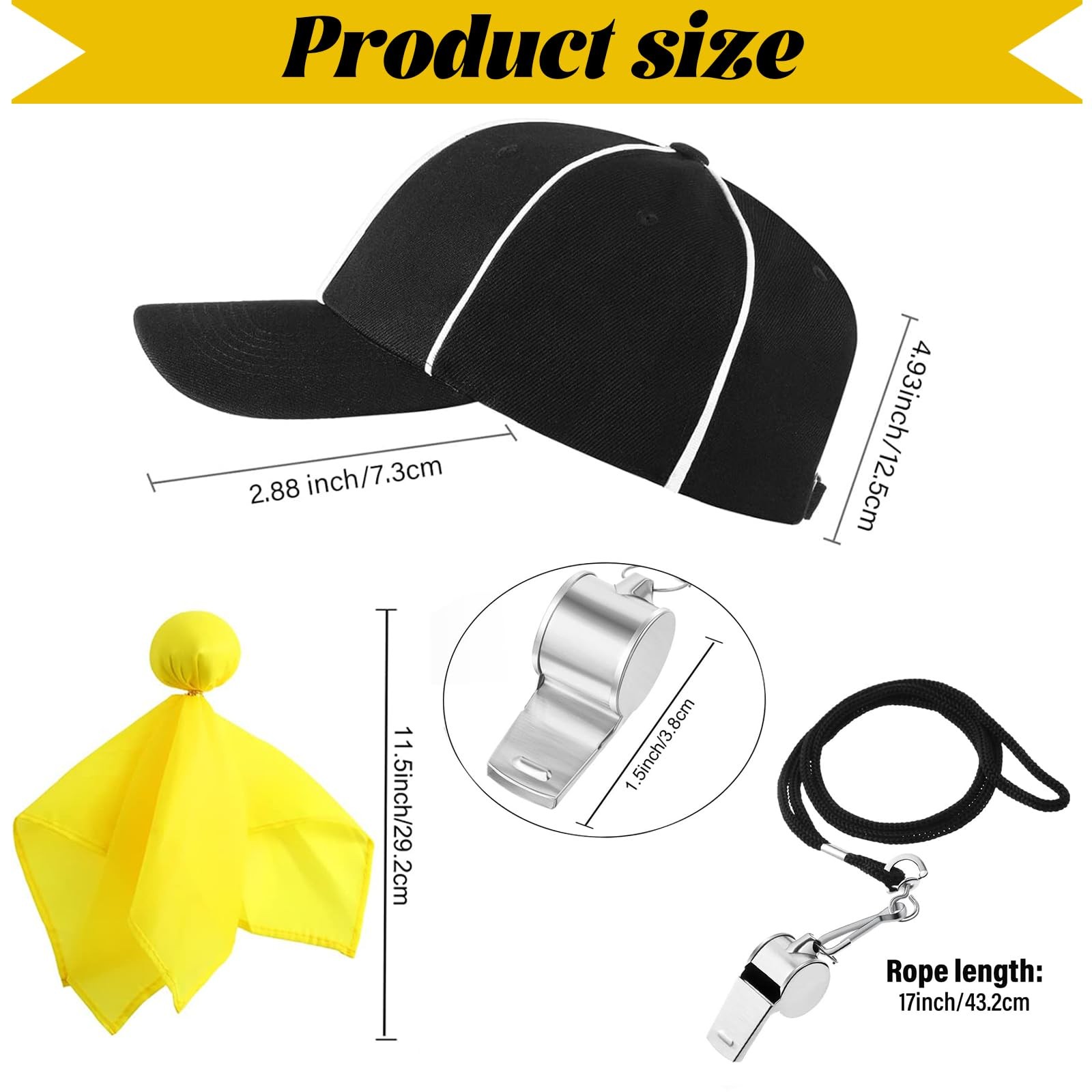 Mens Referee Shirt Black White Stripes Umpire Jersey Yellow Penalty Flag Hat