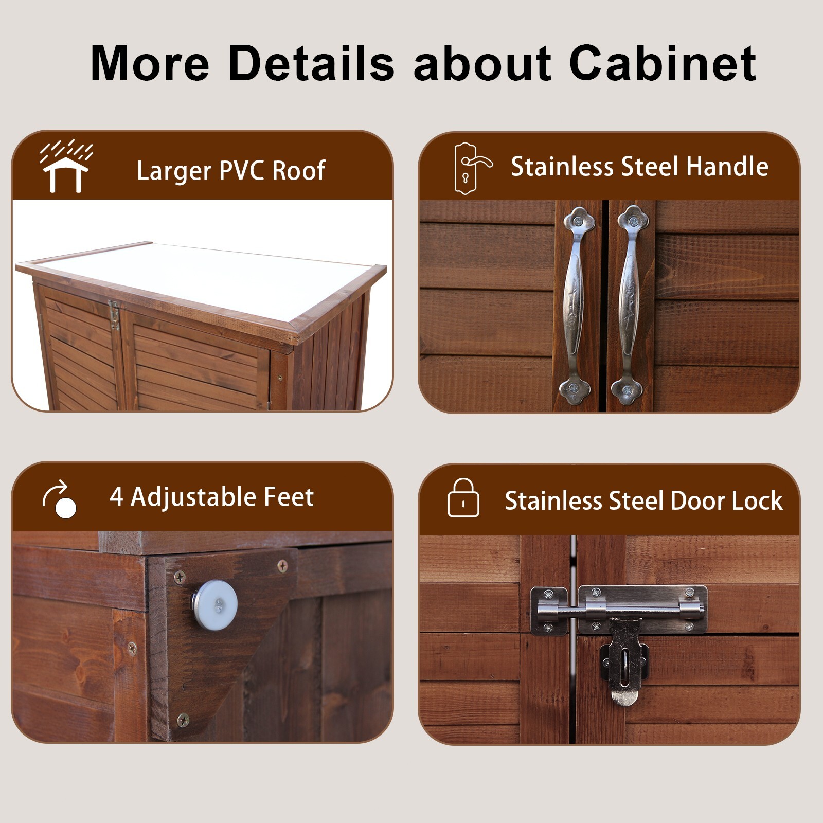 Outdoor Wooden Storage Cabinet with Waterproof PVC Roof