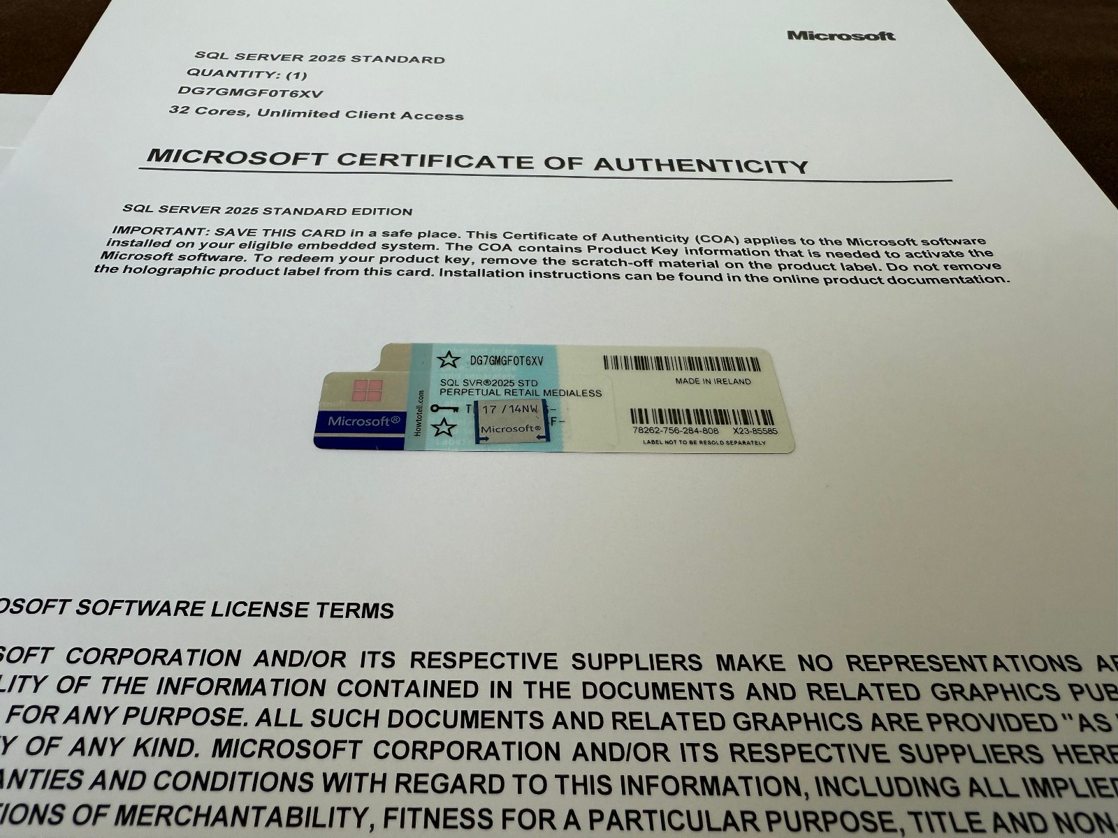 Microsoft SQL Server 2025 Standard 32 Core Unlimited User CALs CoA Authentic