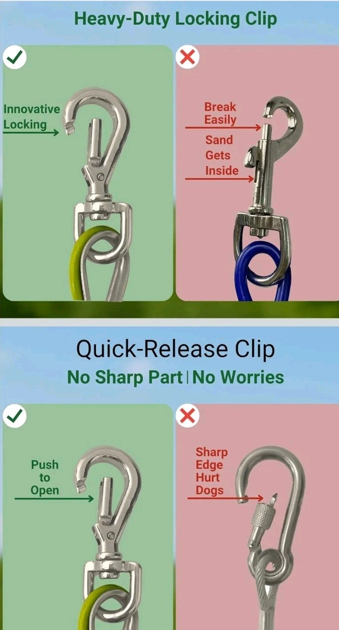 Heavy Duty Chew Proof Dog Tie Out Cable 20 Ft, Rotating Hooks, For All Sizes Dog