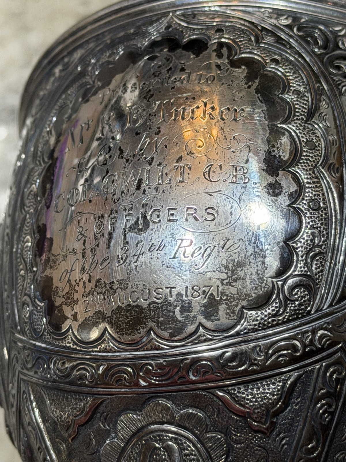 Ornate Goblet Chalice Coin Silver (?) 1871 Inscribed