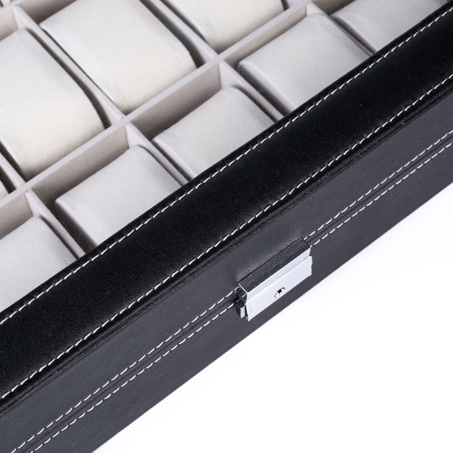 24 Slot Watch Box Leather Display Case Organizer Top Glass Storage