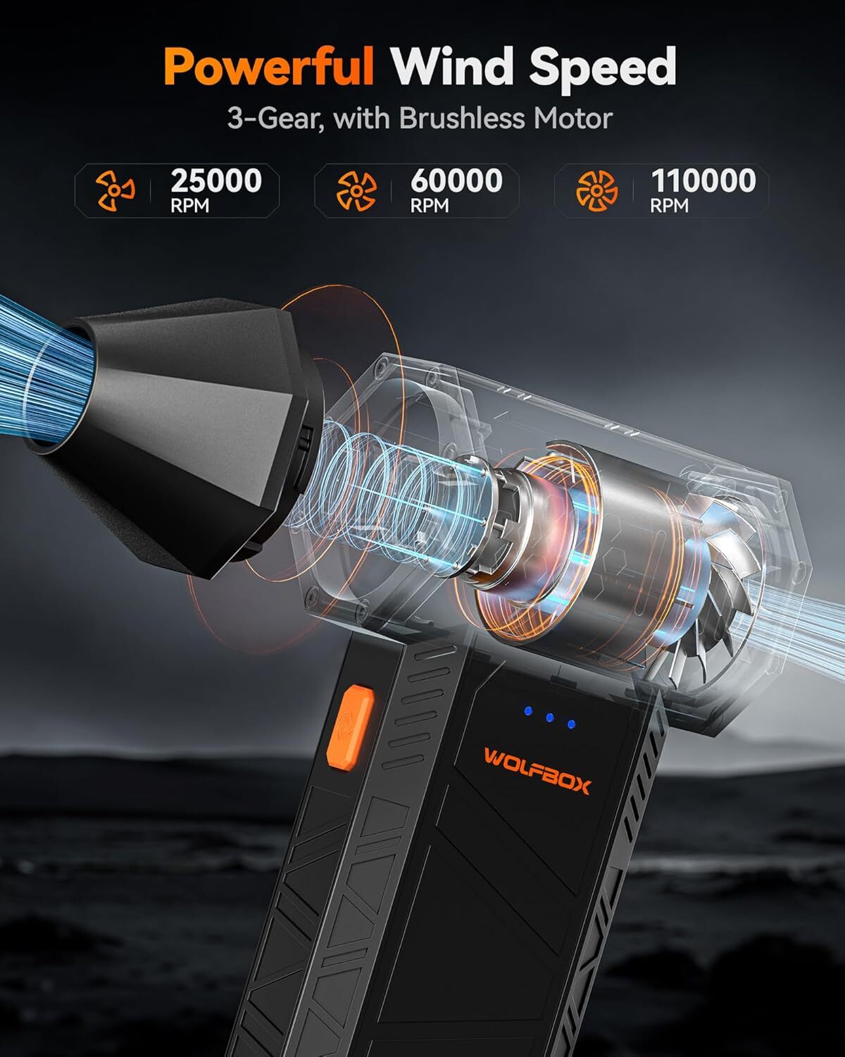 WOLFBOX MF50 Electric air Duster 110000RPM Brushless 3 Speed Turbo Fan Jet Fan