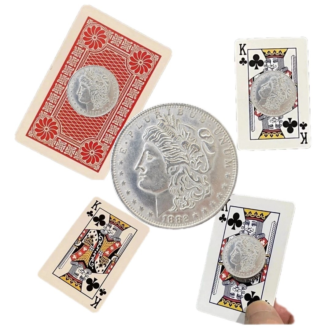 Magic Trick Disappearing Morgan Magnetic Card Coin Combo
