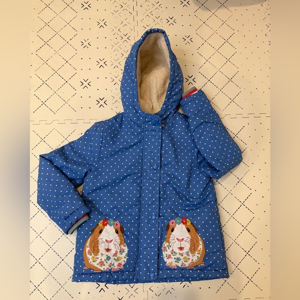 Mini Boden Guinea pig anorak water resist sherpa coat jacket size 7-8yo