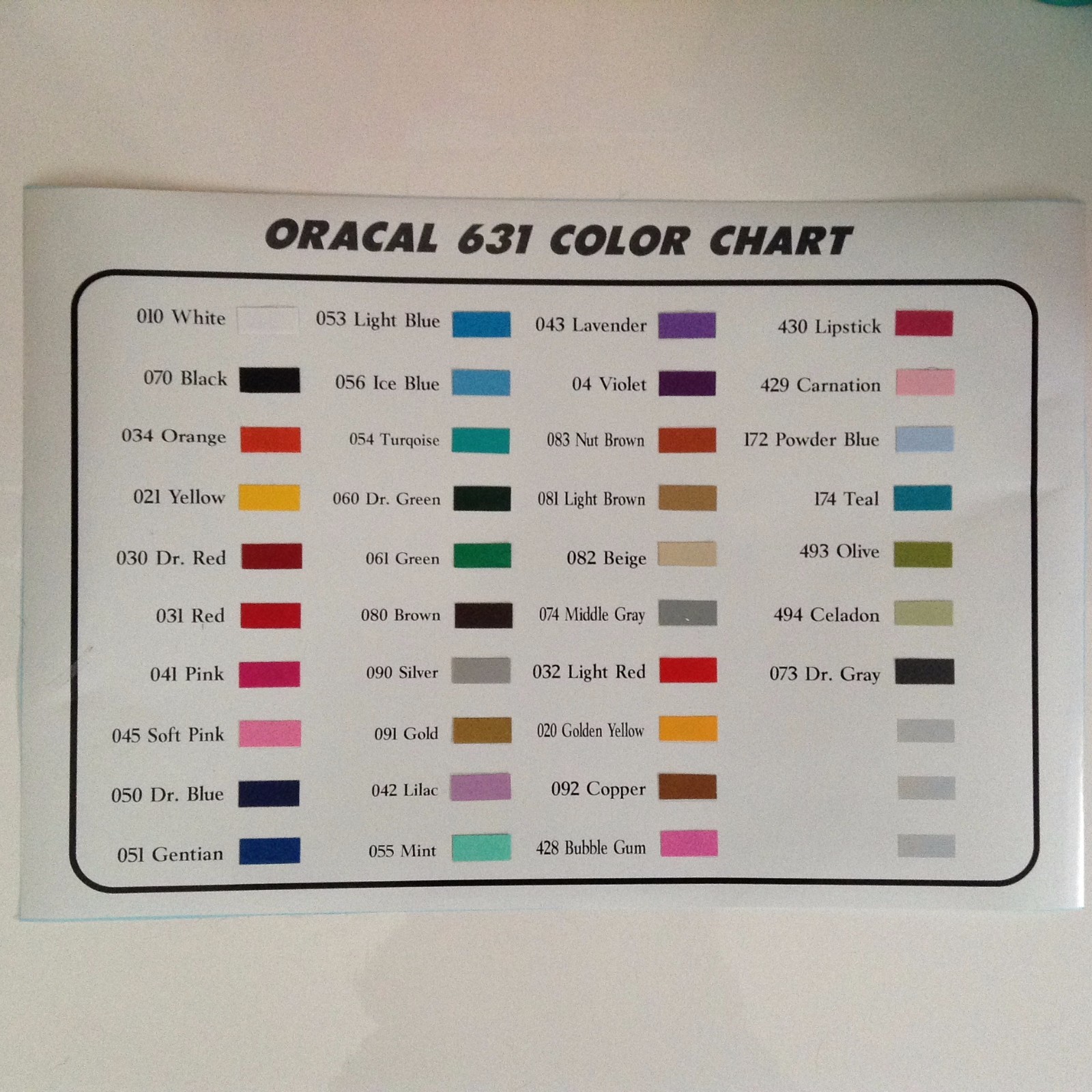 Oracal 631 Wall Vinyl Matte Finish (12" x 10 feet roll) by precision62