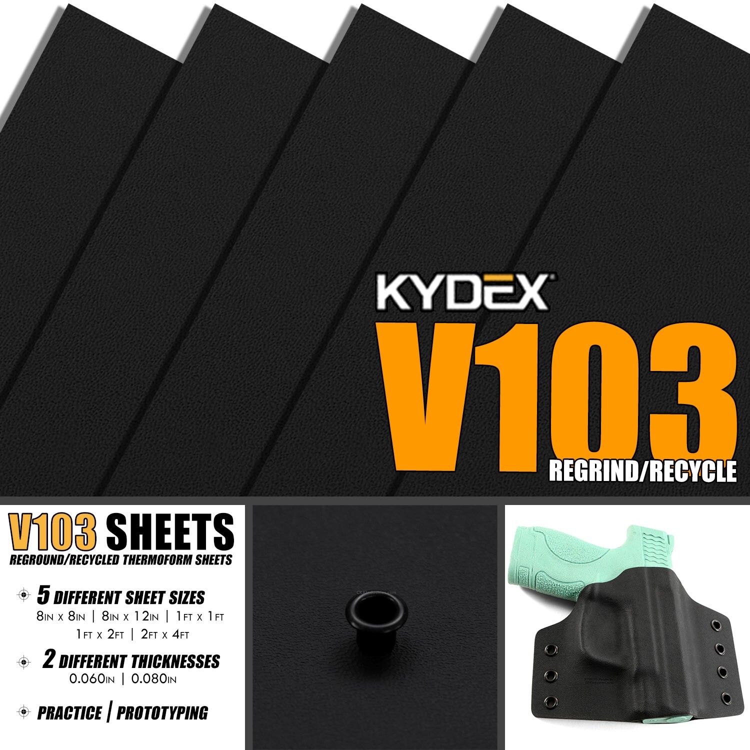 KYDEX® Sheet - V103 Thermoform Sheets - (Multiple Sizes Available) -(Black)