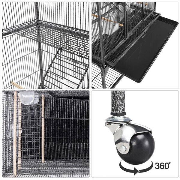 69'' Large Bird Parrot Cage Cockatiel Conure Cacique Pionus w/Stand & Two Doors