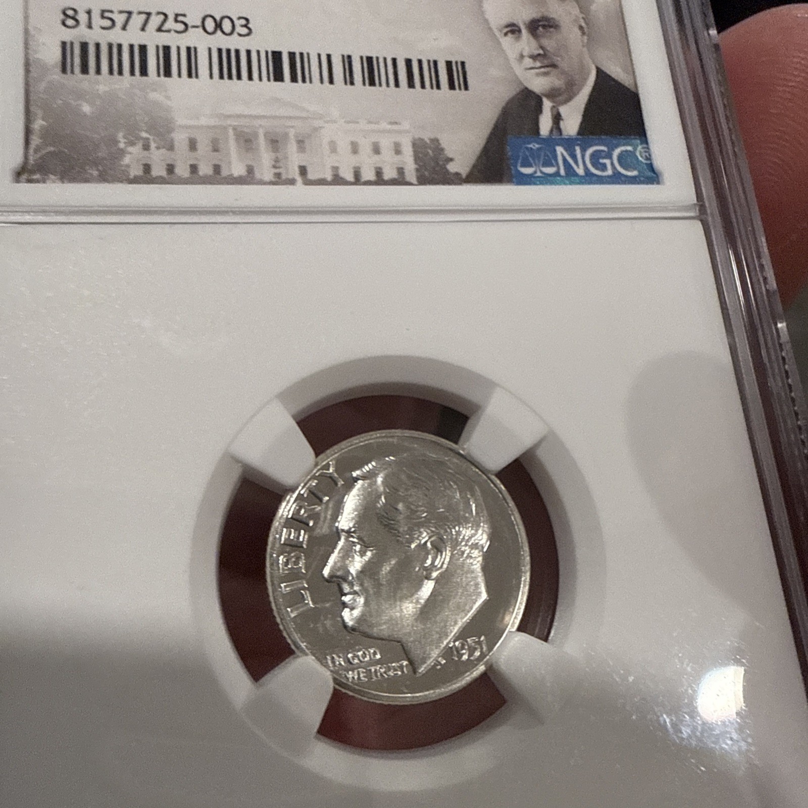 1951 NGC PF68 90% Proof Silver Roosevelt Dime 10c Portrait Lbl