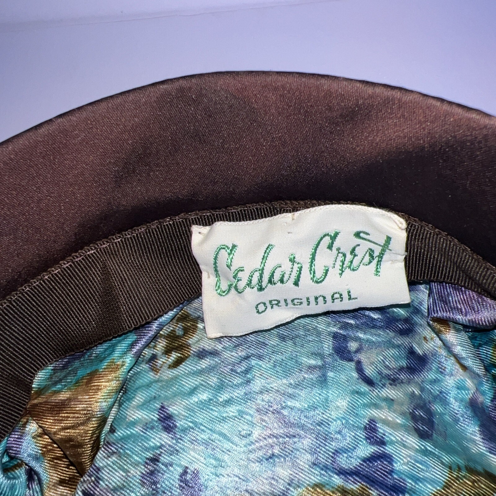 Vintage 1950s Cedar Crest Original Brown Mink Satin Pillbox Shaped Hat EUC