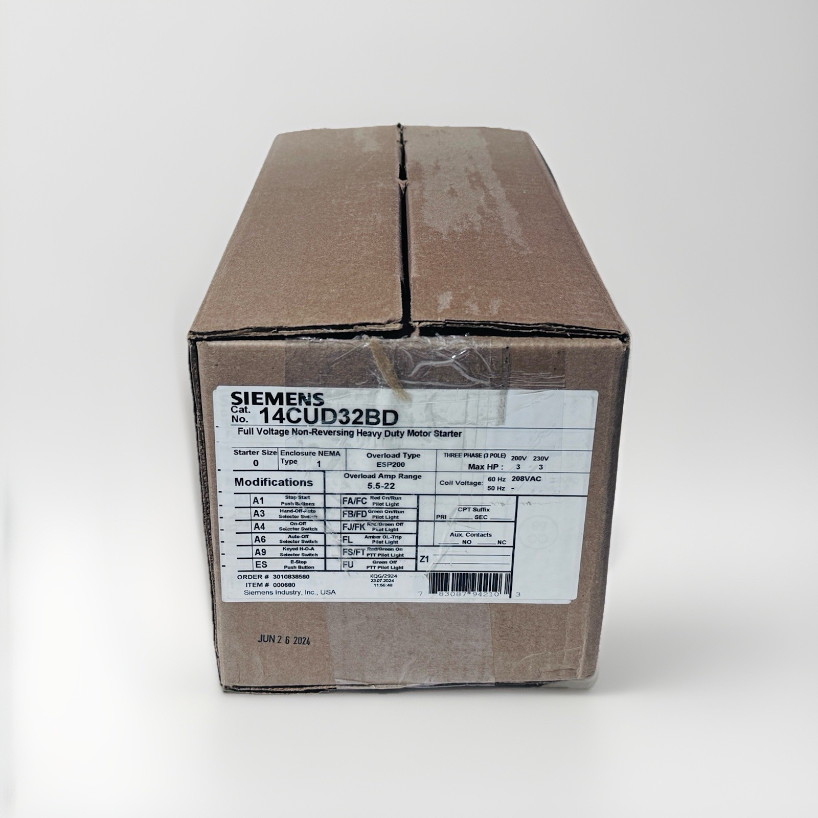 Siemens 14CUD32BD Nema Magnetic Motor Starter, Non-Reversing, 208V AC, 3-Pole