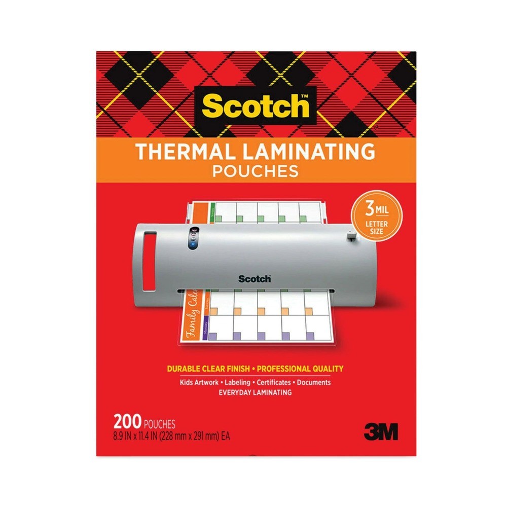 Scotch TP3854200 3 mil 11-2/5" x 8-9/10" Thermal Laminating Pouches (200/PK) New