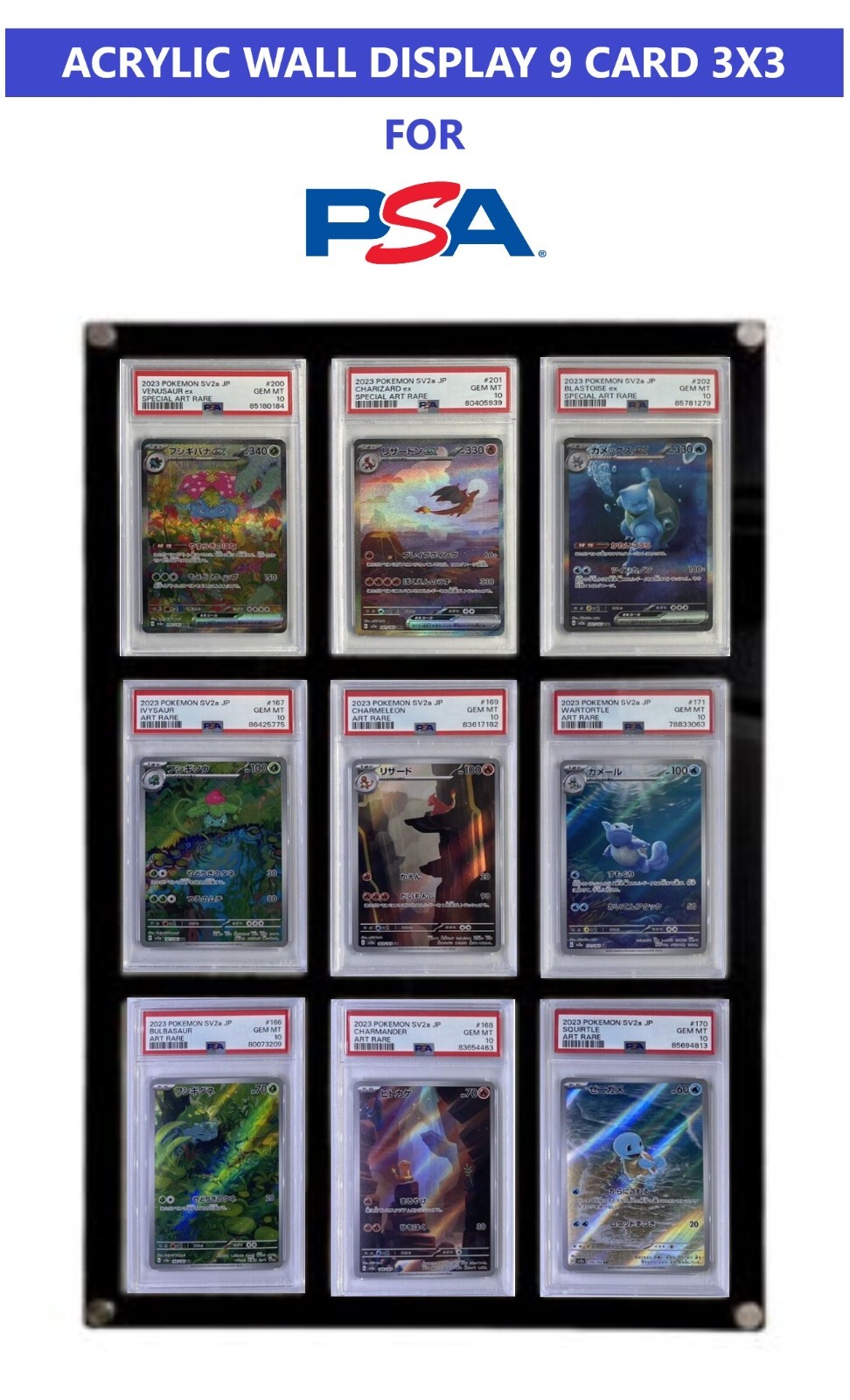 PSA/CGC Graded Card Premium Acrylic Display Case for : 9 Card Capacity 3x3 Frame