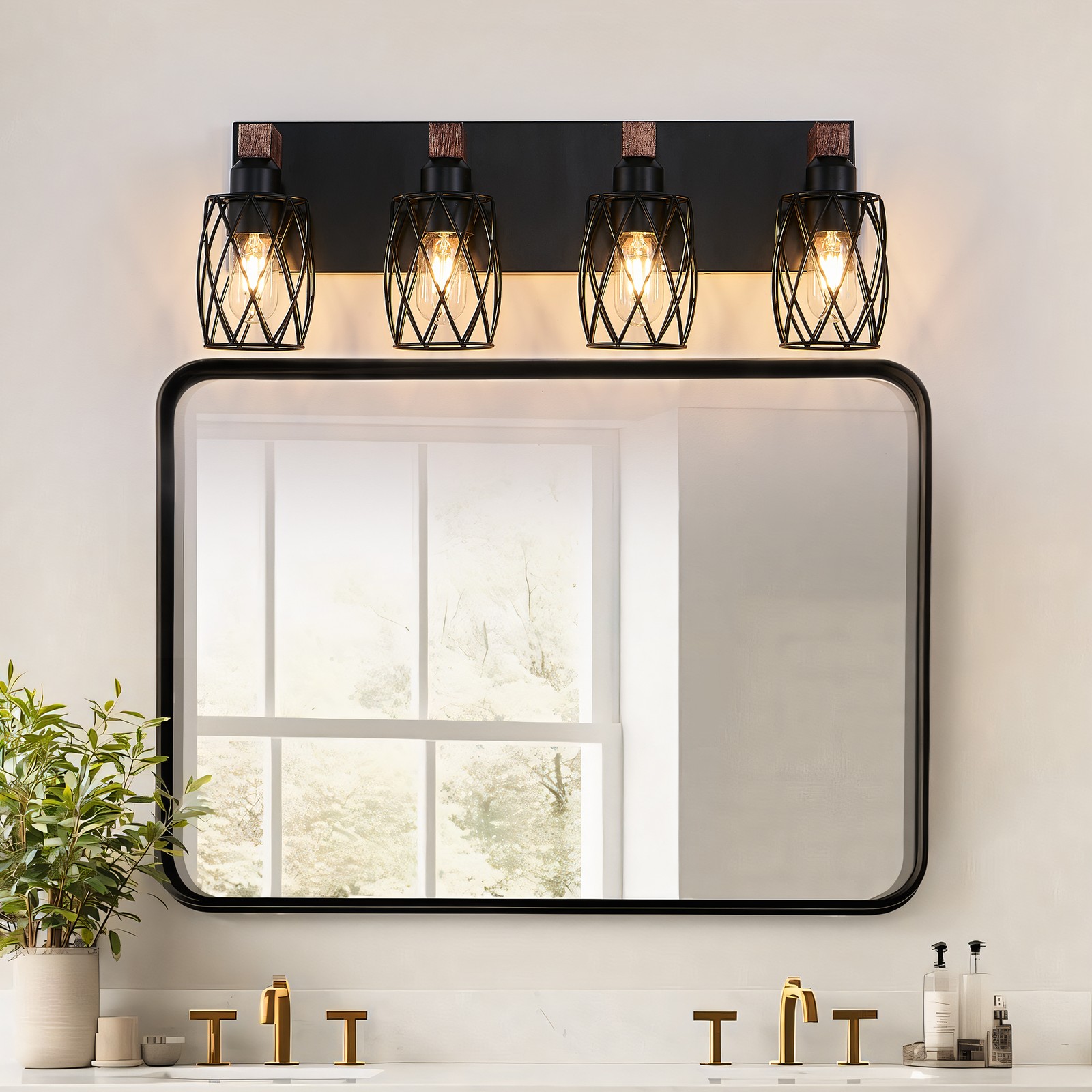 24" Rustic Caged Vanity Light 4 Lights Bathroom Mirror Wall Lamp Sconce Fixture