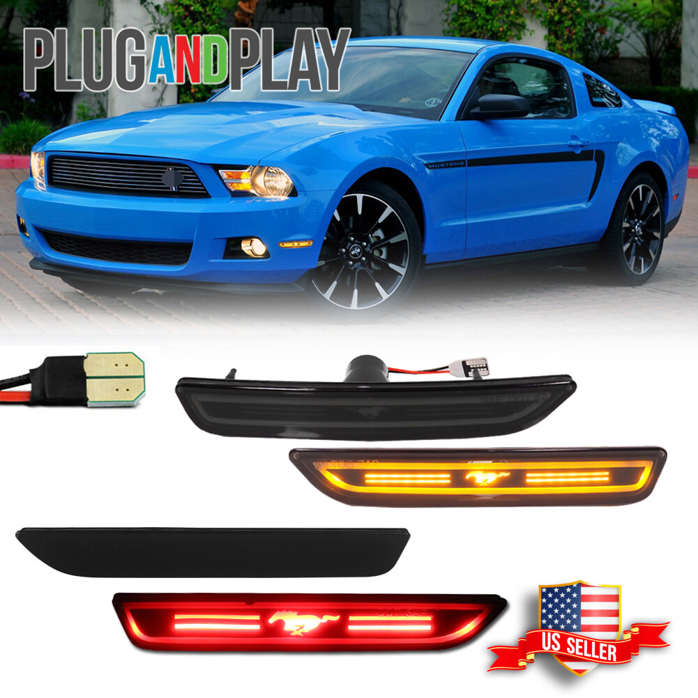 Smoked LED Front Amber & Rear Red Side Marker Lights For 2010-2014 Ford Mustang