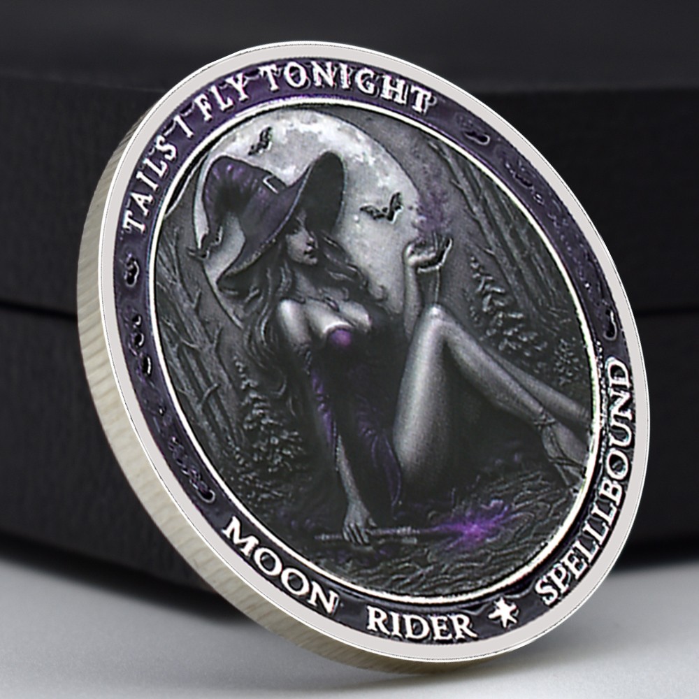 Tails I Fly Tonight Silver-Plated Coin | Witch & Moon Rider Spellbound Medal