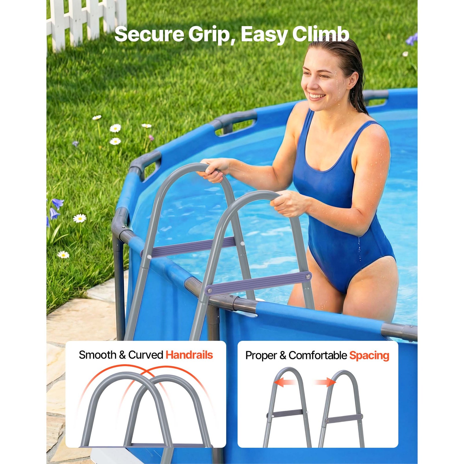 Uimoso 4-Step Steel A-Frame Pool Ladder for 48in Wall, 300lbs Capacity