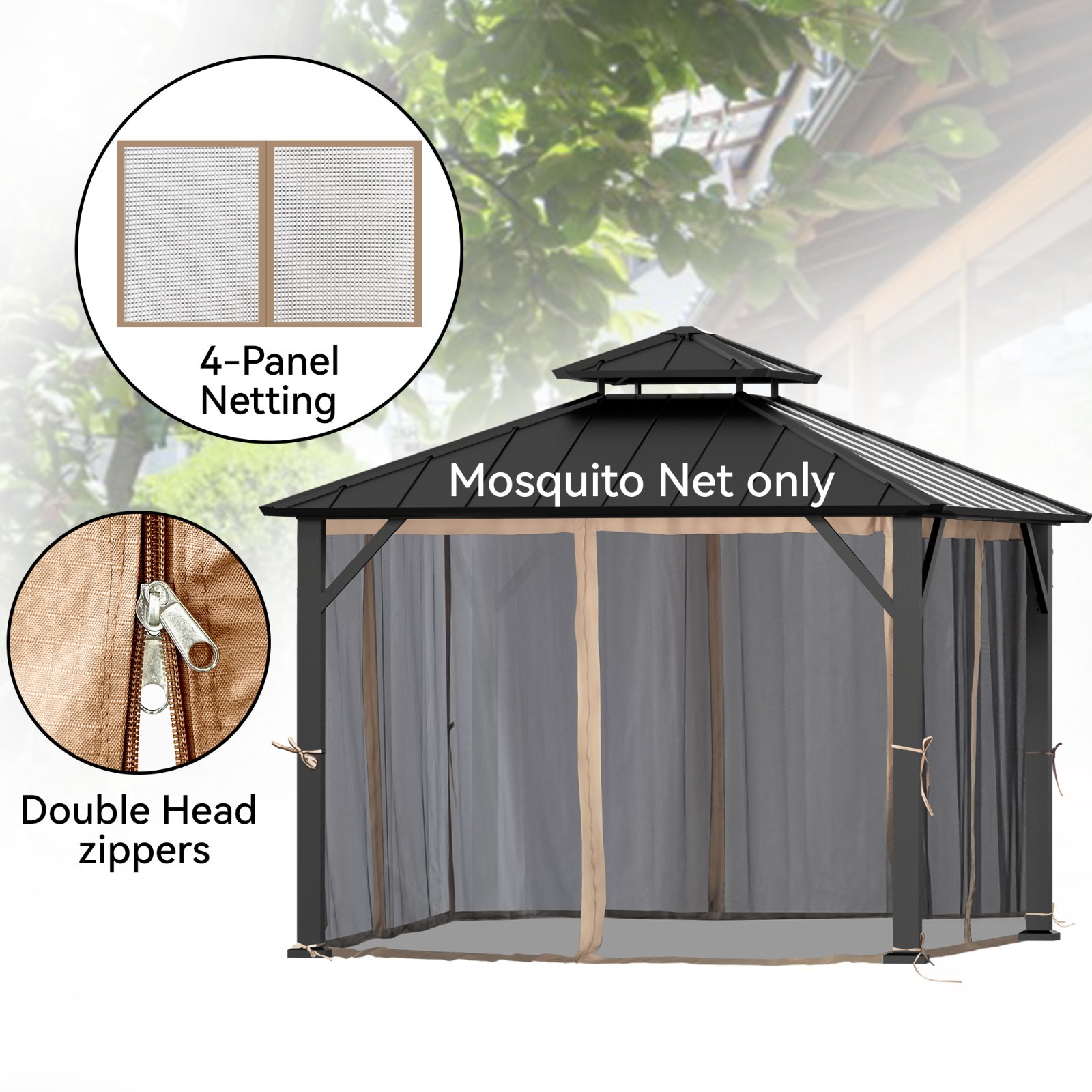 Universal Gazebo Mosquito Netting Replacement Sidewalls for Patio