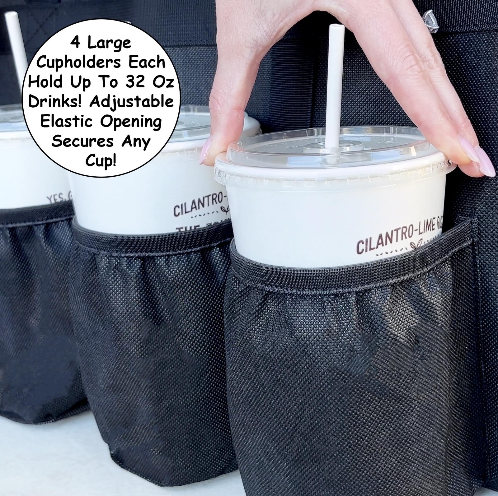 Insulated Delivery Bag with Cup Holders/Drink Carriers Premium, for Doordash